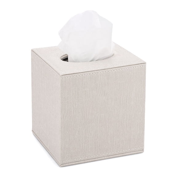 Square Linen Tissue Box Cover - Stylish Cube Tissue Box Holder with Magnetic Bottom, Decorative Tissue Box for Vanity Dresser Night Stand Table Countertop Office Car, Beige