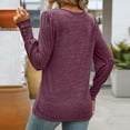 thumbnail image 6 of Women's Casual Loose Bubble Sleeved Round Neck Button Up Long Sleeved Top, 6 of 6