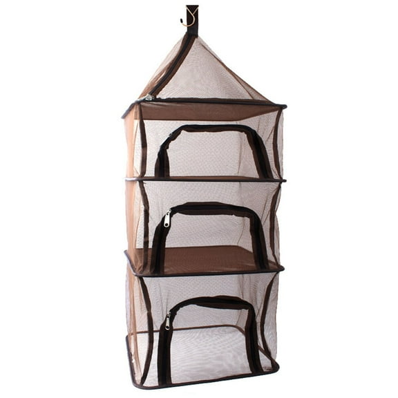 ROCKROK Outdoor Camping Hanging Herb Drying Rack 4 Layers Square Dry Zippered Foldable Mesh Net Organizer with Hook for Picnic