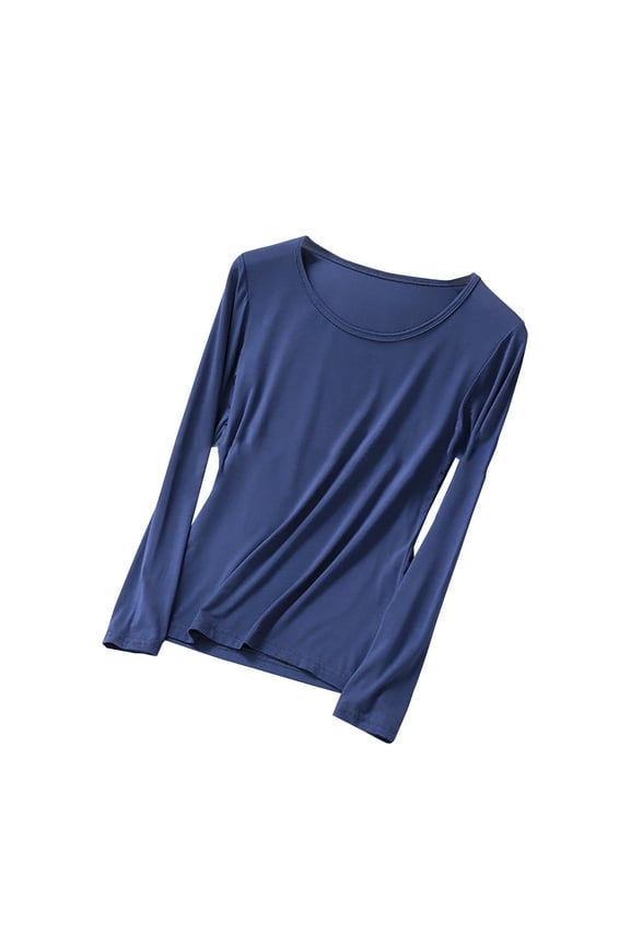 Womens Casual Long Sleeve Basic Pajama Tops Crew Neck Comfy Loose Shirts Workout Loungewear