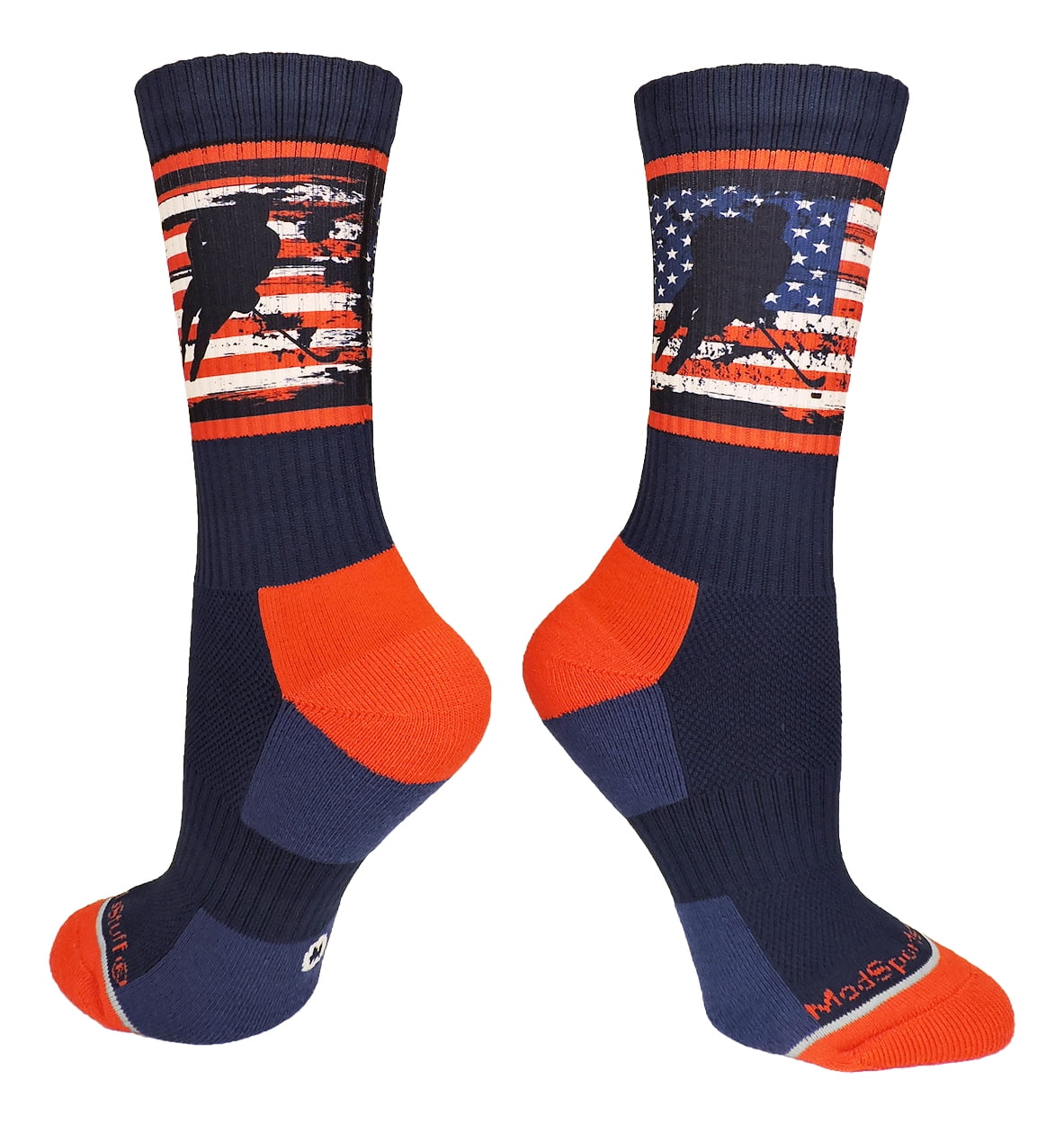 USA Flag Hockey Player Crew Socks (Navy/Red/White, Medium) Navy/Red
