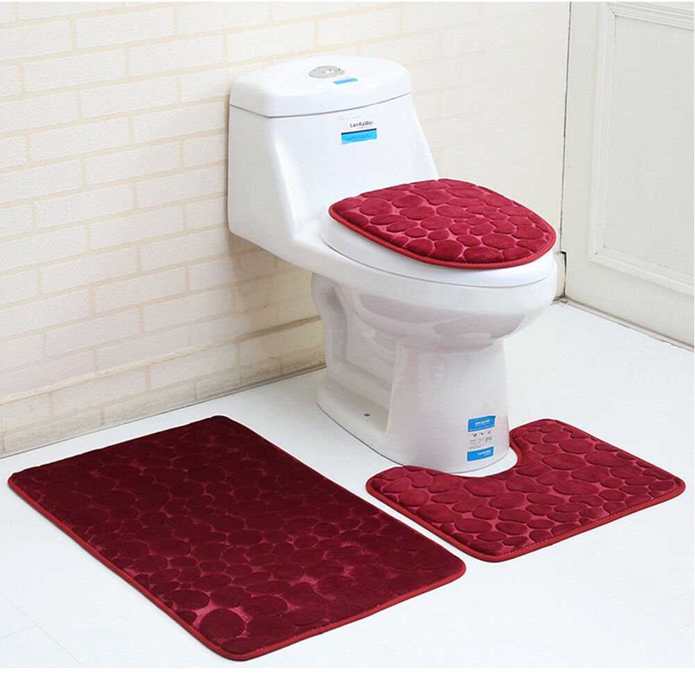 3Pcs/Set Bathroom Rug Bath Mat Non Slip Pedestal Soft Bath Toilet Seat