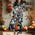thumbnail image 2 of Womens Pajamas Halloween Ghost Print Long Sleeve Pants Set Cozy Women's Sleepwear,Black,L, 2 of 6