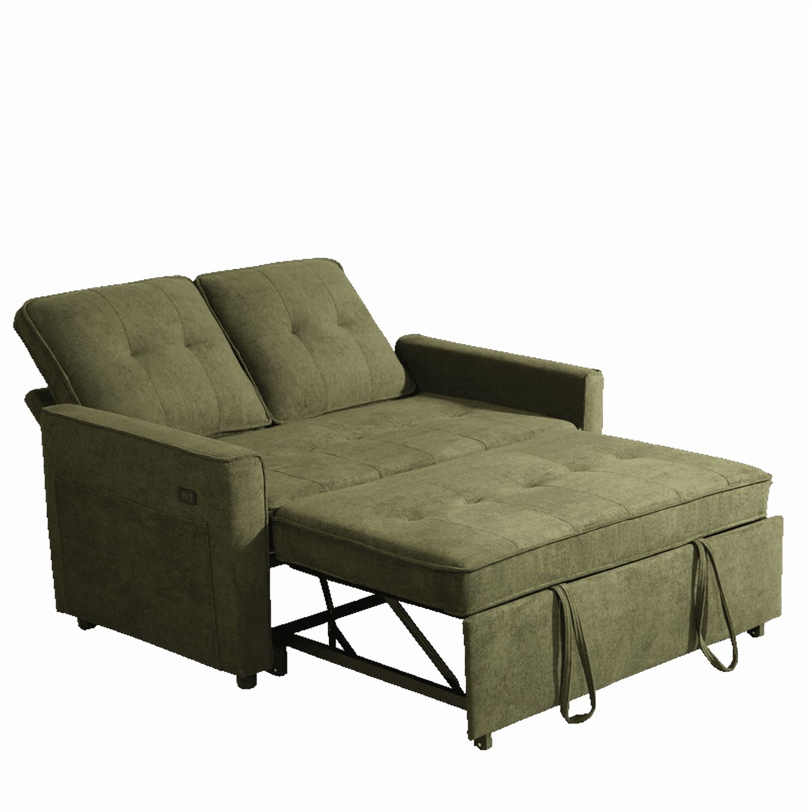 Gewnee 53" Sofa Bed, 3 in 1 Convertible Loveseat Sleeper Sofa, Pull Out Couch with USB Port, Futon Sofa Bed with Storage Pockets for Small Spaces, Teddy Fabric,Green