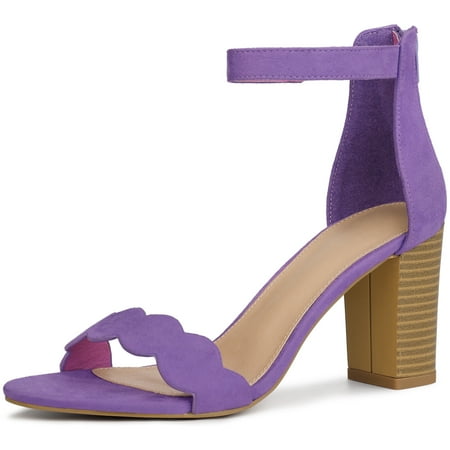

Unique Bargains Women s Sandals Ankle Strap Scalloped Decor Chunky Heels Sandals