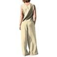 thumbnail image 5 of hirigin Women's Casual Pants Set Solid Color Round Neck Sleeveless Tops Button Closure Wide Leg Trousers, 5 of 6