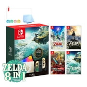 2023 Nintendo Switch OLED Zelda Tears of the Kingdom Limited Edition 8 in 1 Collection, Green & Gold Joy-Con 64GB Console, Hylian Themed Dock, Zelda 4 Games, 3 Mytrix Accessories - JP Version