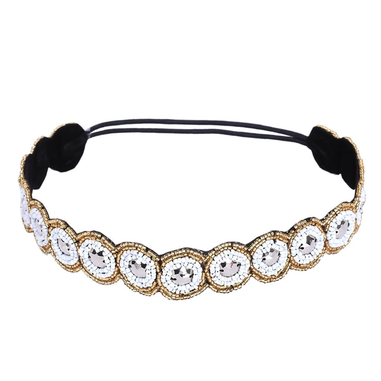 Zhaomeidaxi Rhinestone Beaded Elastic Headband, Fashionable 