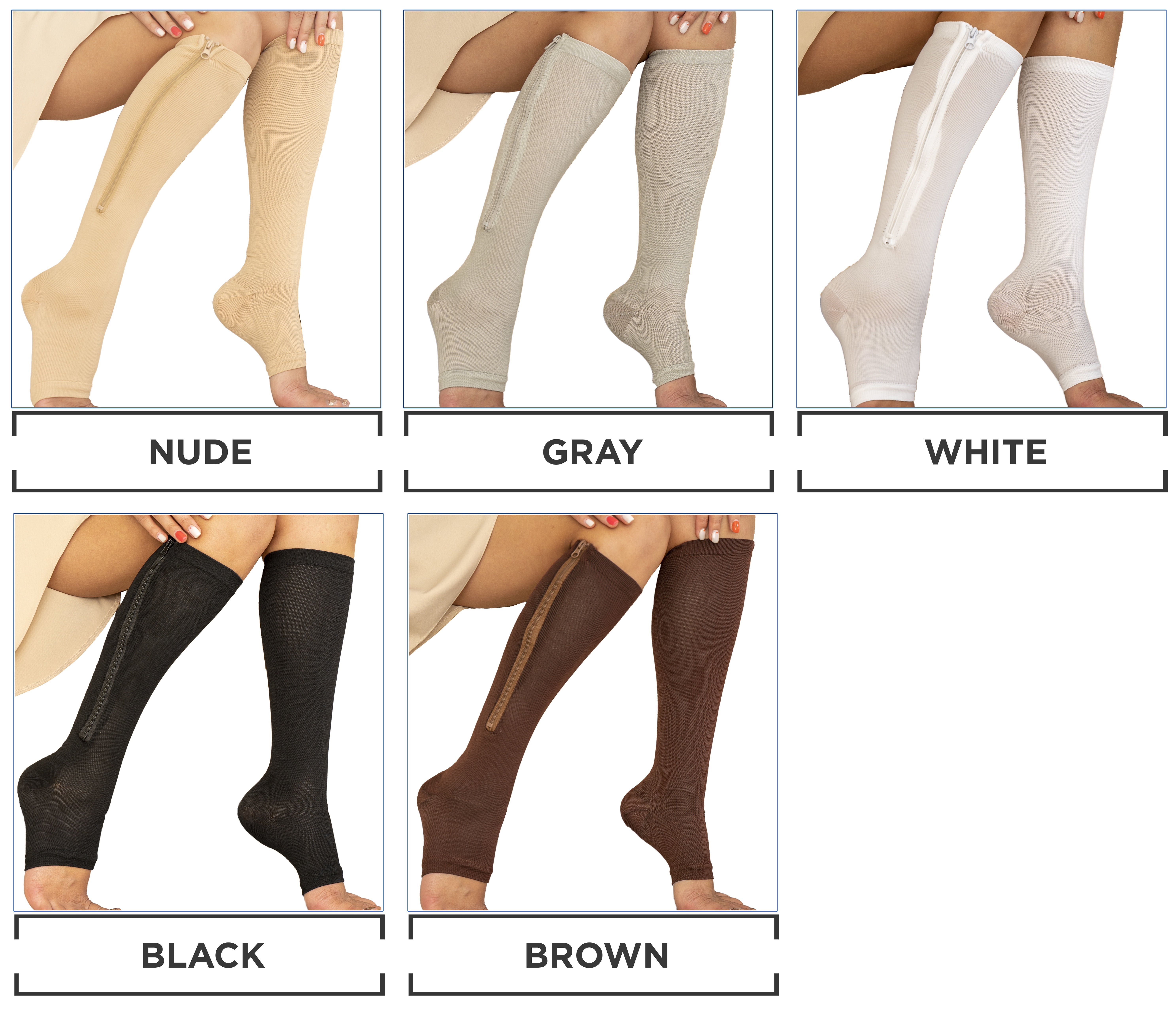 2 Zipper Pressure Compression Socks Support Stockings Leg - Open Toe Knee High - 20-30mmHg - Helps Circulation, Varicose Veins, Swollen Legs, Zipper - Nude X-Large Size (2 Pairs)