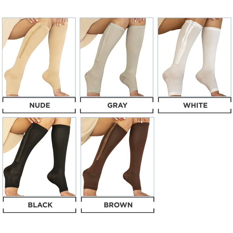 Zipper Compression Socks - Open Toe Knee High Graduated Pressure Support  Hose for Improved Leg Circulation - Unisex - Black Regular Size - 5 Star