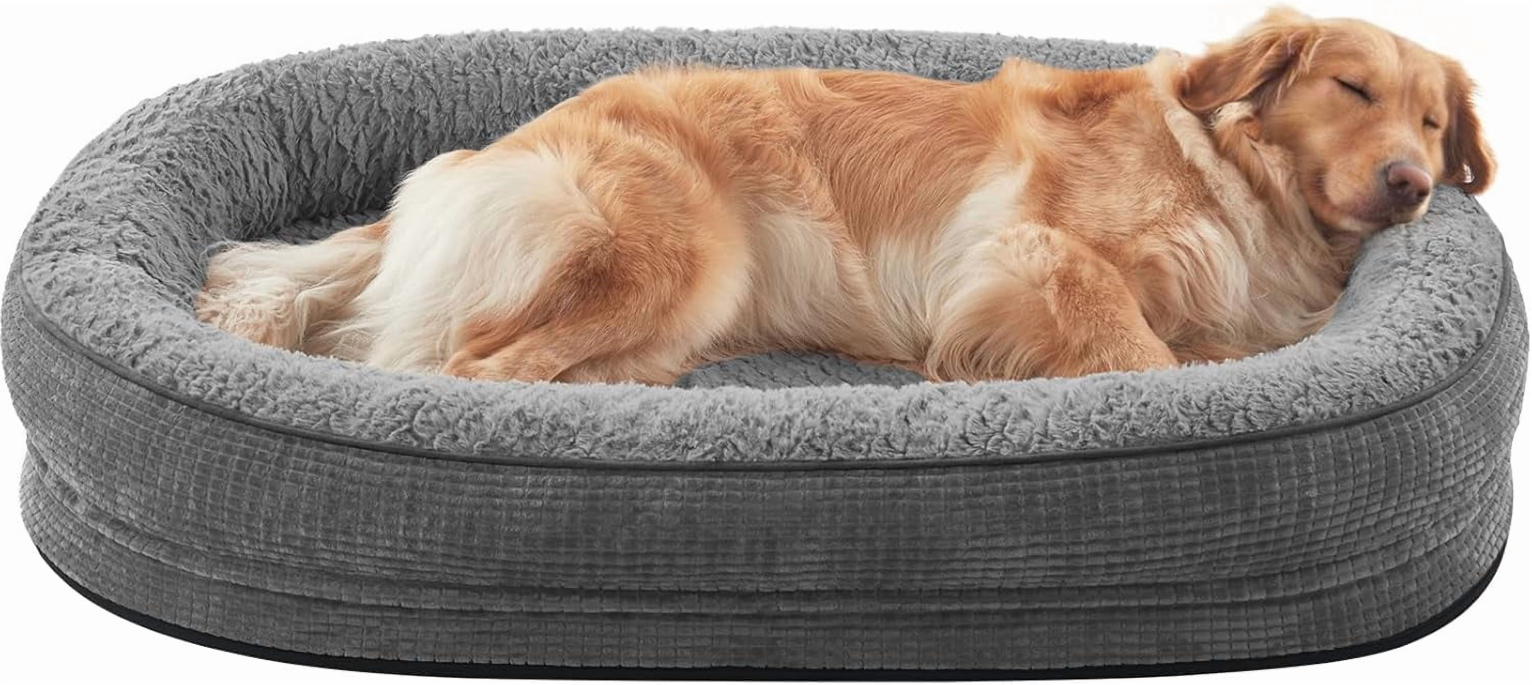 Orthopedic Dog Beds Large Sized Dog, XL Egg-Crate Memory Foam Pet Couch Bed with Bolster Sides, Waterproof Lining, Removable Washable Cover & Non-Slip Bottom, Light Brown