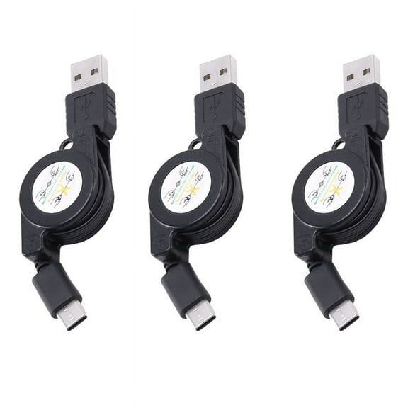 3X USB Type C USB 3.1 Retractable Cable Charger Charging Type-C USB-C Cable Black