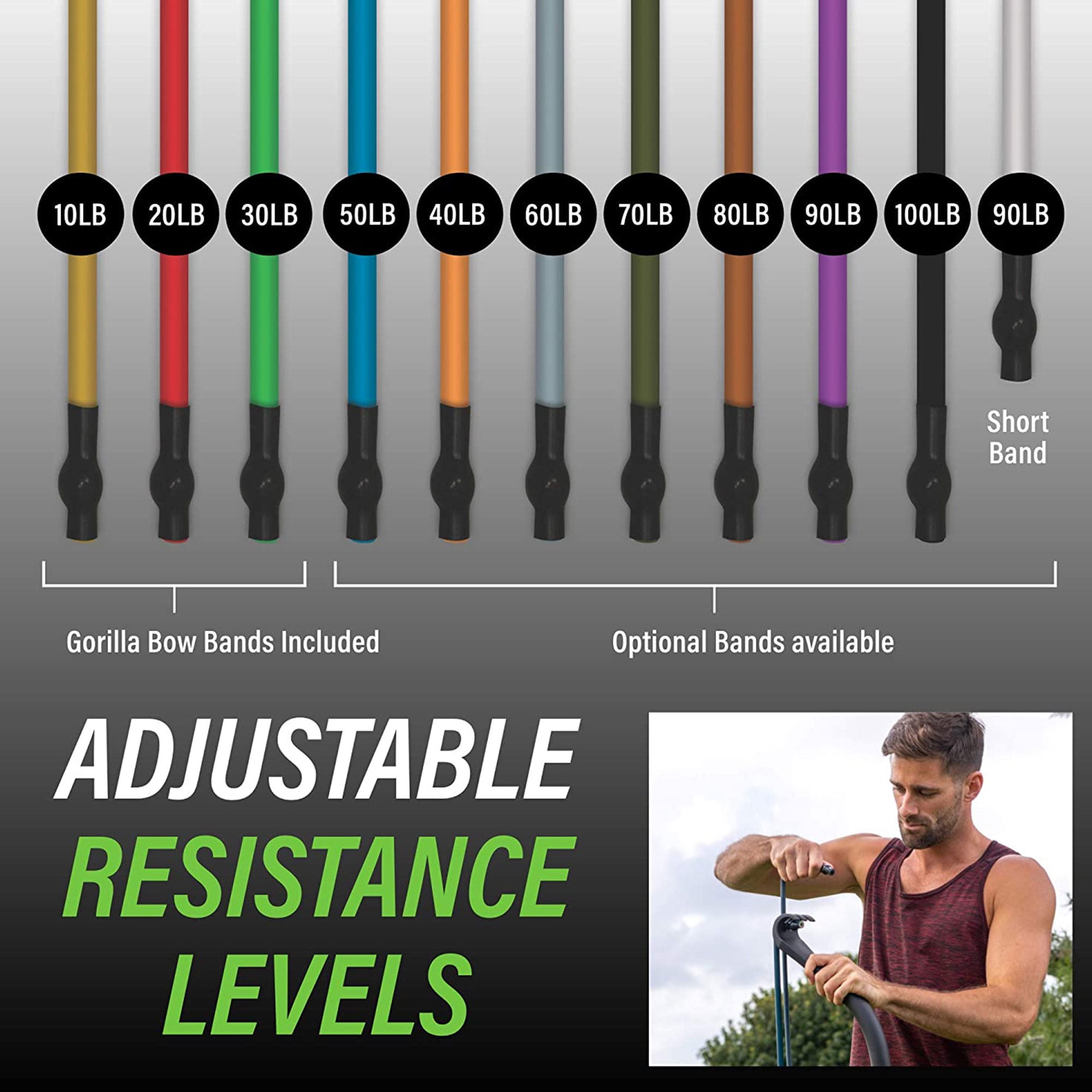 Lite Gorilla Bow Portable Home Gym Resistance Bands and Bar System for Travel, Fitness, Weightlifting and Exercise Kit, Full Body Workout Equipment Set