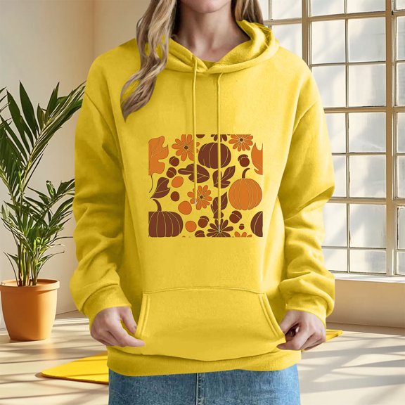 LEKWK Hoodies for Women Drawstring Cozy Warm Long Sleeve Thanksgiving Sweatshirt Fall Winter Graphic Print Tops for Casual Holiday Party