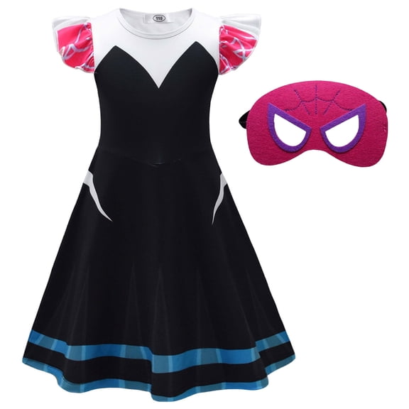 Satmonnus Spider Costume with Mask, Spider Costume Dress Halloween Hero-Themed Cosplay Outfits Set for 3-4Y