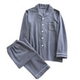 thumbnail image 5 of RKSTN Pajamas Set For Men Soft Long Sleeve Pajamas Sets Solid Color Lapel Collar Button Up Sleepwear Fall Winter Lightweight 2 Piece Comfy Sleepwear, 5 of 9