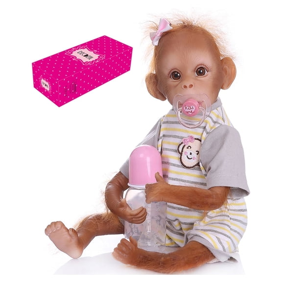 Decdeal Realistic Monkey Doll 16 inch 40 cm Lifelike Monkey Handmade Detailed Painting Art Dolls with Yellow Stripe T-shirt