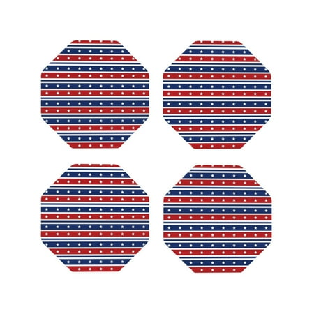 

Zeuib Fourth Of July Print Set of 4 Coasters for Drinks Glass & Cups Stain Protection Table Coaster Set Decorative Coffee Cup Coasters Housewarming Gift for Home Decor-Octagon