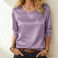 thumbnail image 2 of GEWSEY Womens Satin Silk 3/4 Length Sleeve Tunic Tops Trendy Silky Round Neck Business Casual Shirt Dressy Blouses (Purple, L), 2 of 9