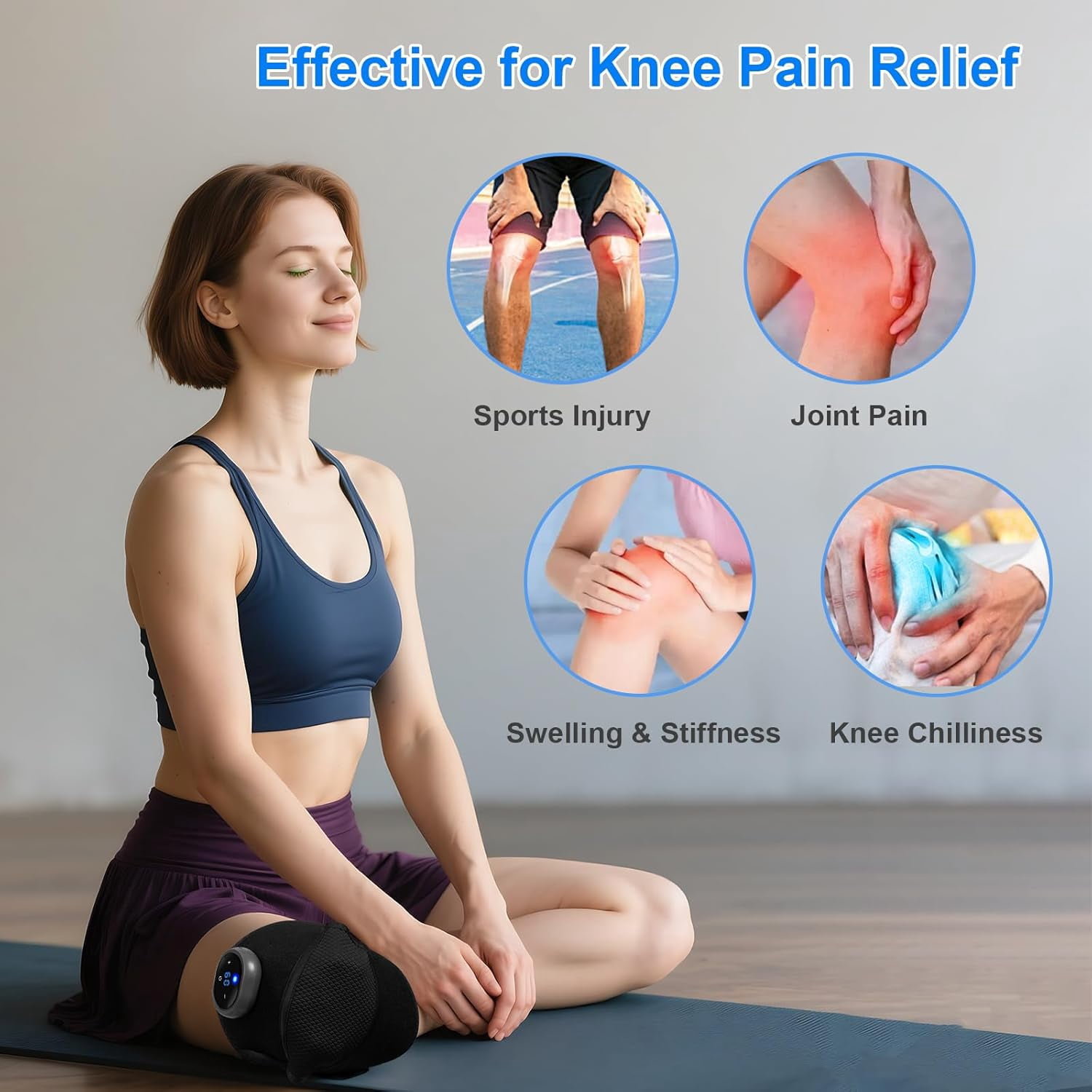 Knee Massager with Heat and Vibration Massage, Knee Brace Pain Relief for Joints Elbow Shoulder Ligament and Muscles Injuries, Two Adjustable Straps, Suit for Family Home