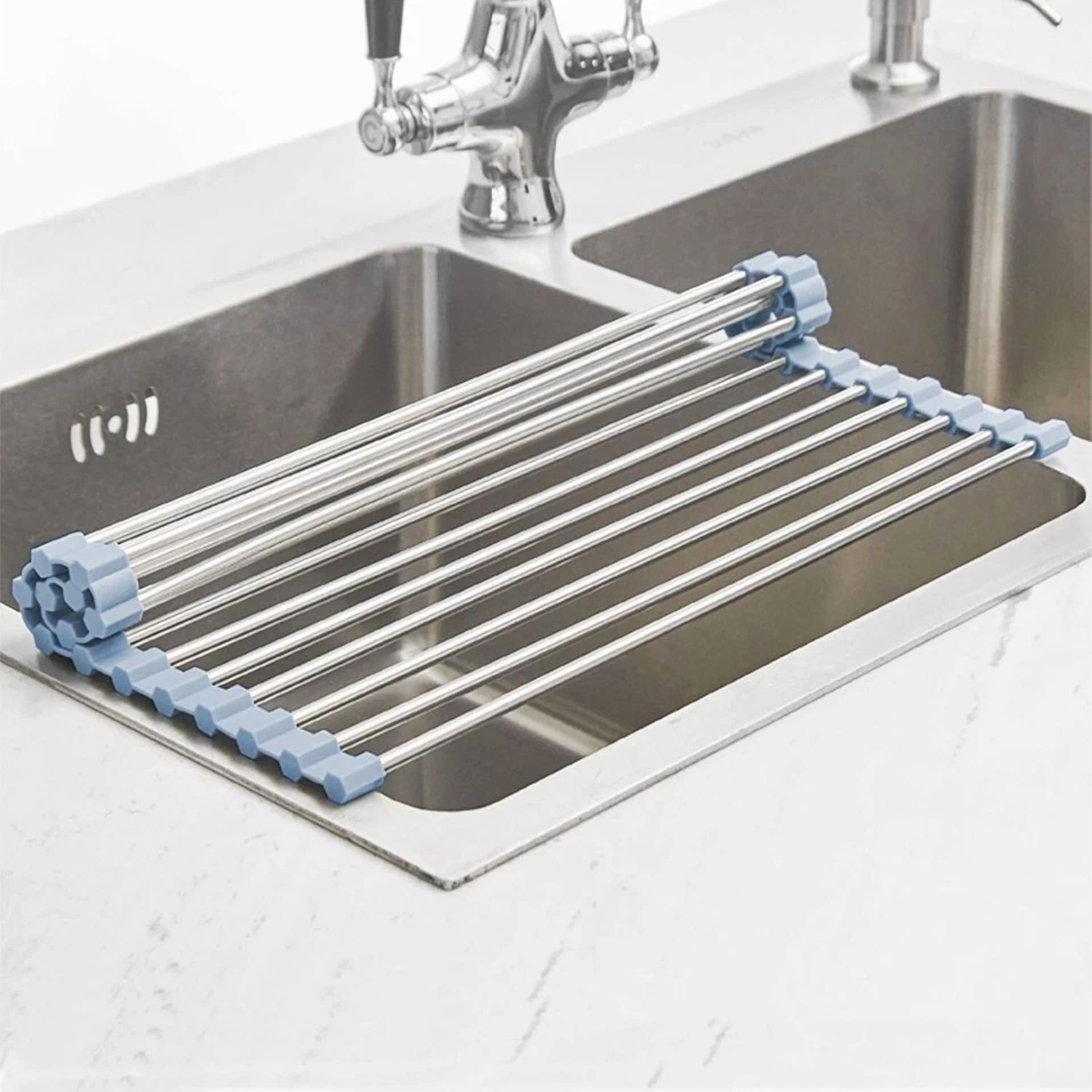 PRIME - Over The Sink Dish Drying Rack,Roll Up Dish Drying Kitchen Rack Stainless Steel