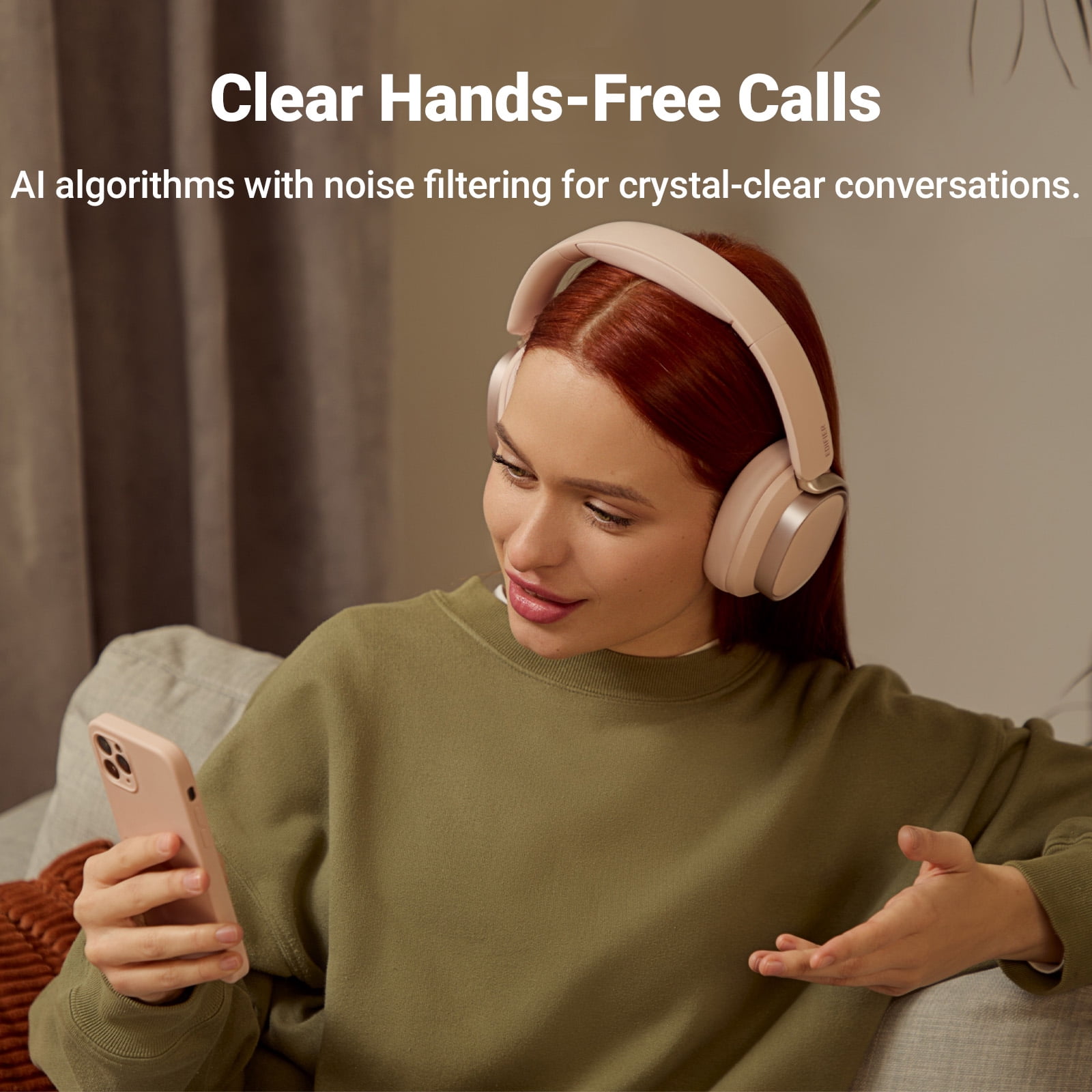 Edifier Bluetooth Active Noise Cancelling Headphones, 92H Playtime Hi-Res Audio Certified, Fast Charging - Pink