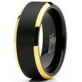 thumbnail image 2 of Metal Masters Mens Tungsten Ring Black Goldtone Wedding Band Beveled Edges Comfort-fit 8mm 15, 2 of 5
