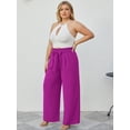 thumbnail image 2 of SHOWMALL Plus Size Women's Wide Leg Lounge Pants with Pockets Magenta 1X Lightweight High Waisted Adjustable Tie Knot Loose Trousers, 2 of 6