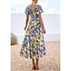 thumbnail image 5 of Vestido PRETTYGARDEN Boho Floral Cuello en V Manga Corta Talla L - Morado Amarillo, 5 of 8