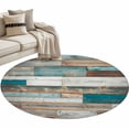 thumbnail image 2 of Turquoise Brown Round Area Rug 3.3 FT, Non Slip Small Entryway Kitchen Mat, Vintage Country Ombre Wooden Grain Washable Soft Circular Rug Non-Shedding Door Mat for Bathroom Playroom Kids Room, 2 of 9