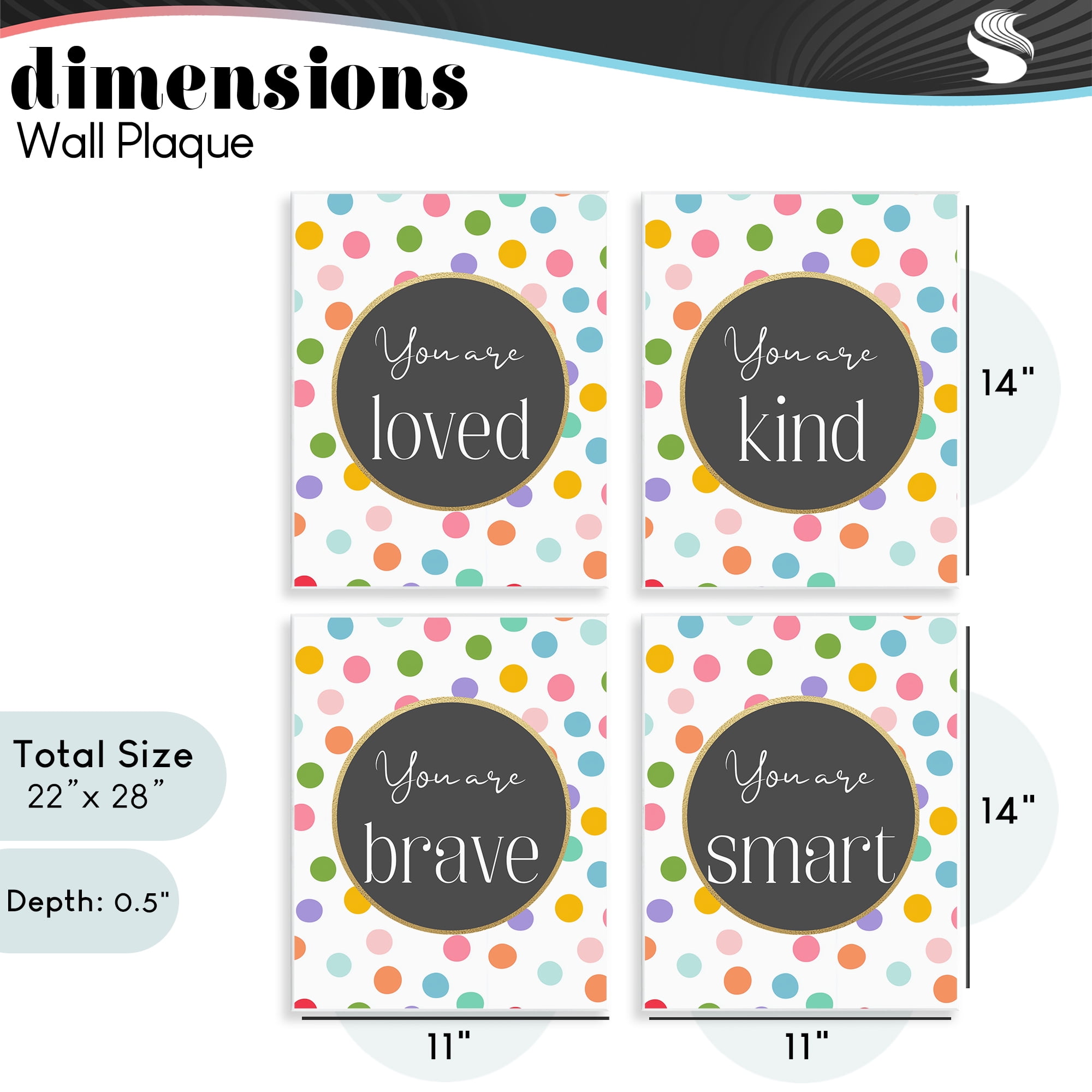 Stupell Industries Polka Dot Affirmations 4 Piece Wall Plaque Art Set, design by Christine Simpson Art