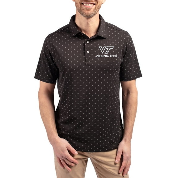 Men's Cutter & Buck Black Virginia Tech Hokies Virtue Eco Pique Tile Print Recycled DryTec Polo