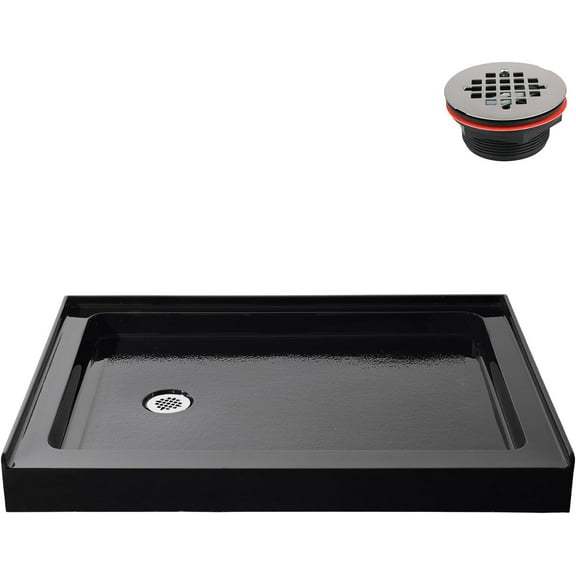 Streamline GB-2506-28-BL 48 in. x 32 in. Alcove Acrylic Shower Base in Glossy Black With Left Drain, Drain Included