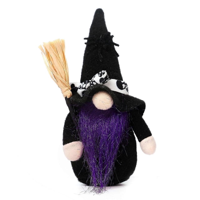 Faceless Gnome Plush Doll Decoration Hand-made Brooms Witch Dolls with Dark Elf Hat for Living Room Display