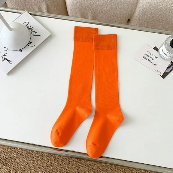 Firefly Hope 3 Pairs Soft & Stretch Cotton Knee High Tube Socks, Women's Solid Knit Casual Stockings, All Season Use & Ideal Gift,Orange