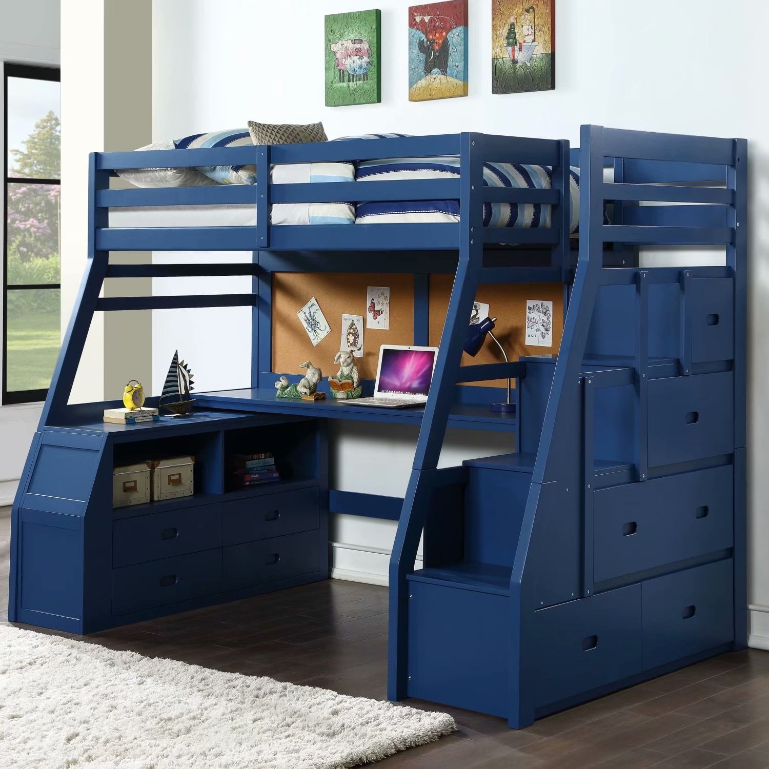 ACME Twin Size Loft Bed with Desk/Builtin Solid