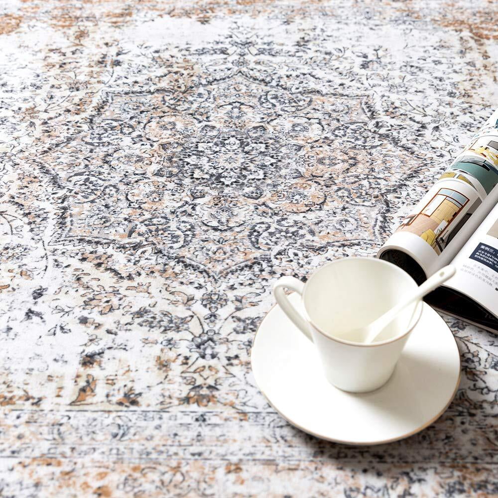 RUGKING Area Rug 2x3 Christmas Door Mat Taupe Rug Floral Printed Distressed Carpet Vintage Traditional Indoor Thin Rug for Entrance Bedroom Living Room