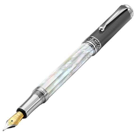 Xezo Xezo Maestro® Oceanic White Mother of Pearl Fountain Pen (Medium Nib) - DLC (Diamond-Like Coating) PVD Cap