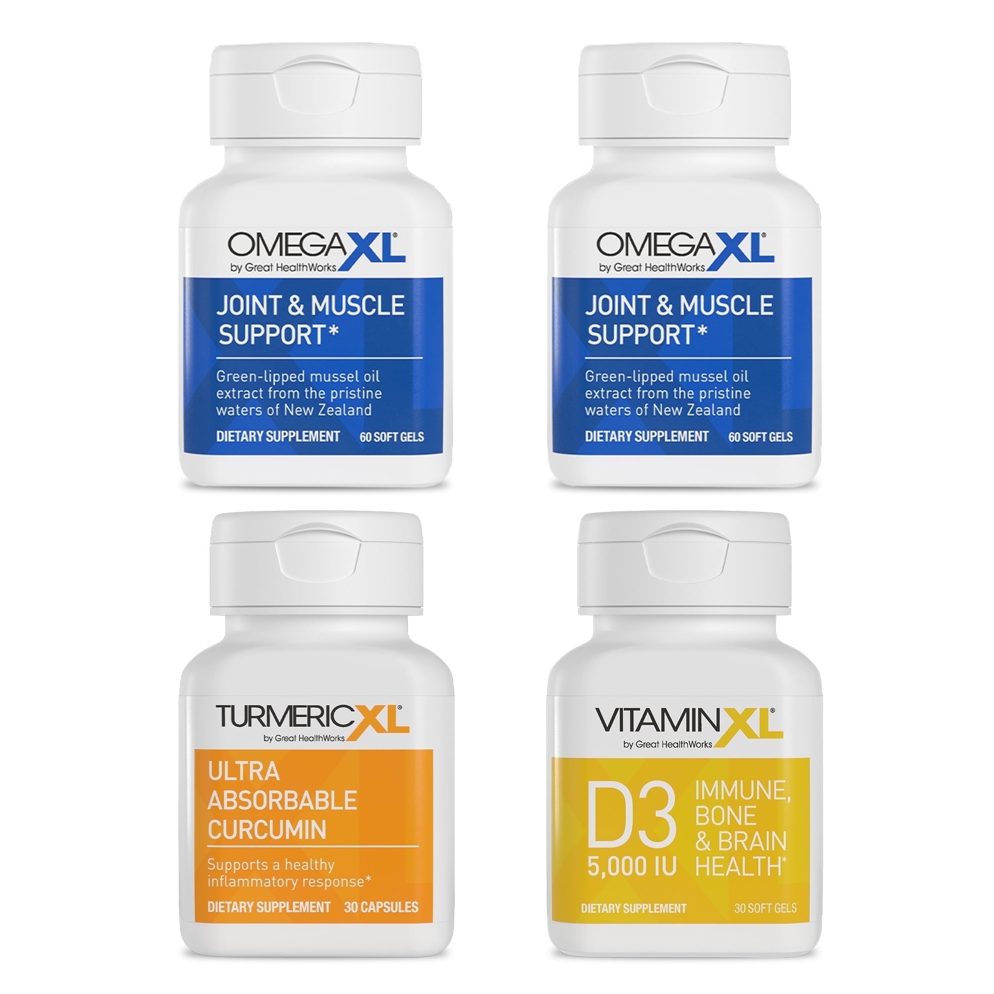 4 Pack Immune Supporting Bundle - (2) OmegaXL 60 Count + TurmericXL + VitaminXL D3 - to Support Optimal Immune Health
