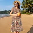 thumbnail image 4 of Balery Traditional Tribal Aztec Vestidos sueltos de manga corta para mujer, vestidos de verano 2025, vestidos casuales de corte A con vuelo., 4 of 6