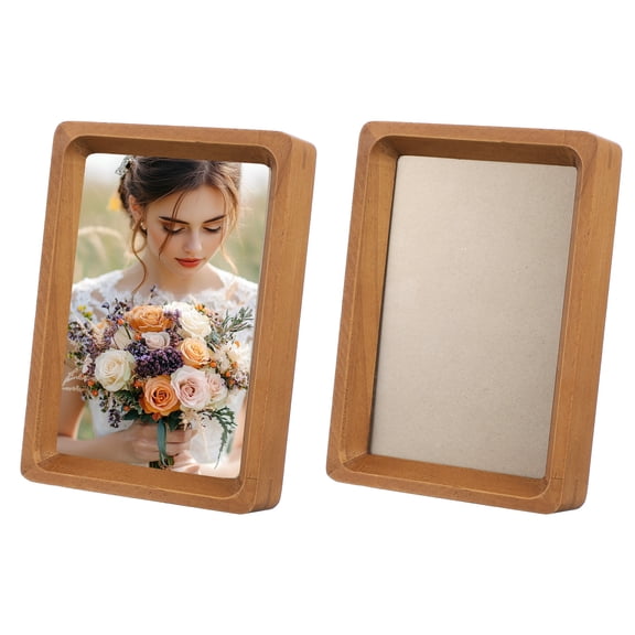 4 x 6inch Natural Wood Photo Frames, 2pcs Mini Wood Finish Picture Frame Wood Tabletop Frame with Mat for Desktop Display Wall Mounting, Teak color