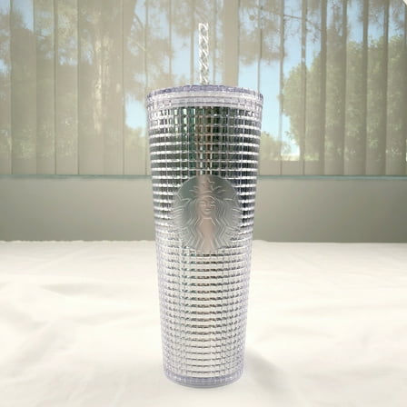 Starbucks Silver Disco Grid Holiday Christmas 2020 Cold Cup Tumbler 24 OZ