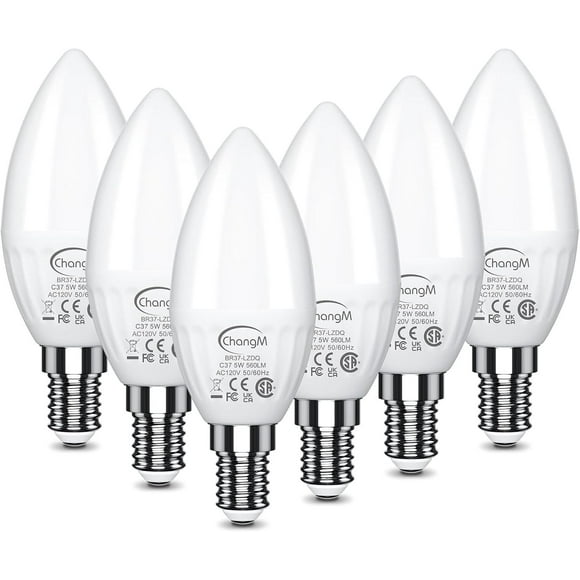 TRAHOO-E12 LED Candelabra Light Bulbs 5W,40W Equivalent, Small Base Ceiling Fan Light Bulbs, B11 Chandelier Light Bulbs, 2700K Soft Warm White Type B Candle Bulbs, Non-Dimmable, 6 Packs