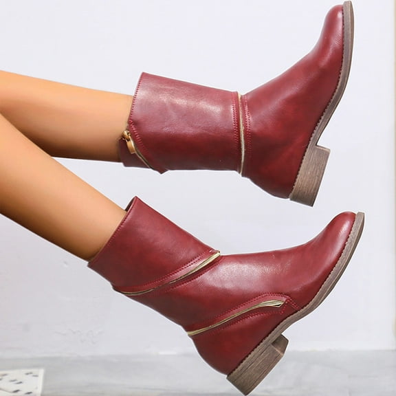 Fesfesfes Womens Fall Boots Shoes Winter Warm Mid Heel Casual Retro Solid Color Pointed Zip Knight 9.5(43)