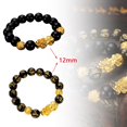 thumbnail image 3 of Feng Shui Black Hand Carved Mantra Bead Bracelet with Golden Pi Xiu/Pi Yao Lucky Wealthy Amulet Brecelet, 3 of 5