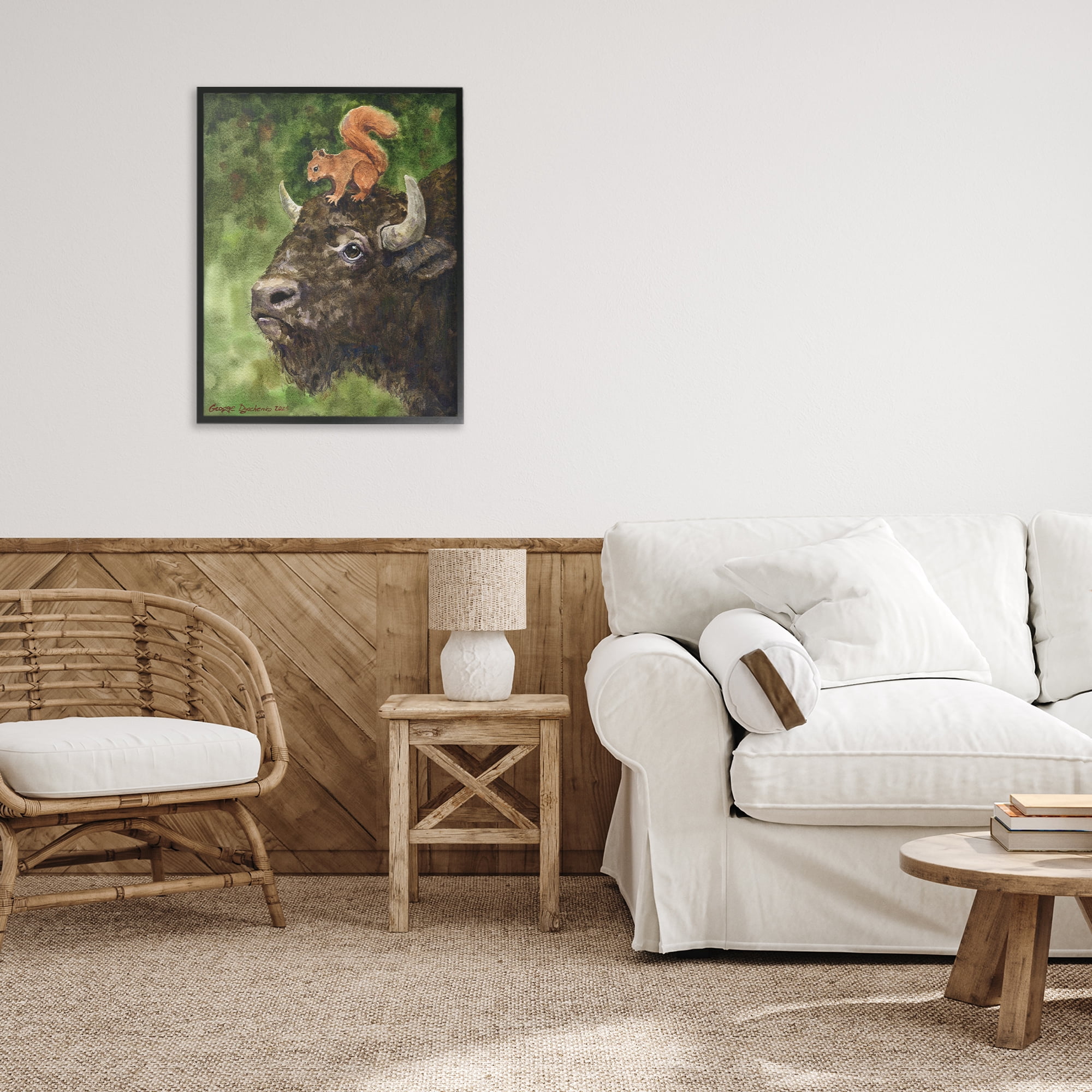 Stupell Industries Bison & Squirrel Duo Black Framed Giclee Art, design by George Dyachenko