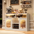 thumbnail image 3 of Coffee Bar Cabinet with Glass Doors and LED Lights, Wine Cabinet with Adjustable Shelves and Racks, Sideboard Buffet Storage for Kitchen Dining Room, White, 3 of 9