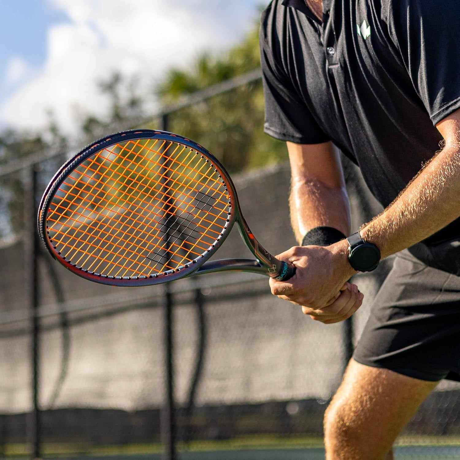 Diadem Axis Team Tennis Racket | 16x19 String Pattern, FS3 Stabilization, Kraibon Vibration Dampening, Precision Strike Zone for Unrivaled Spin & Control (Black/Orange, Grip: 4 1/8" (L1)) (Unstrung)