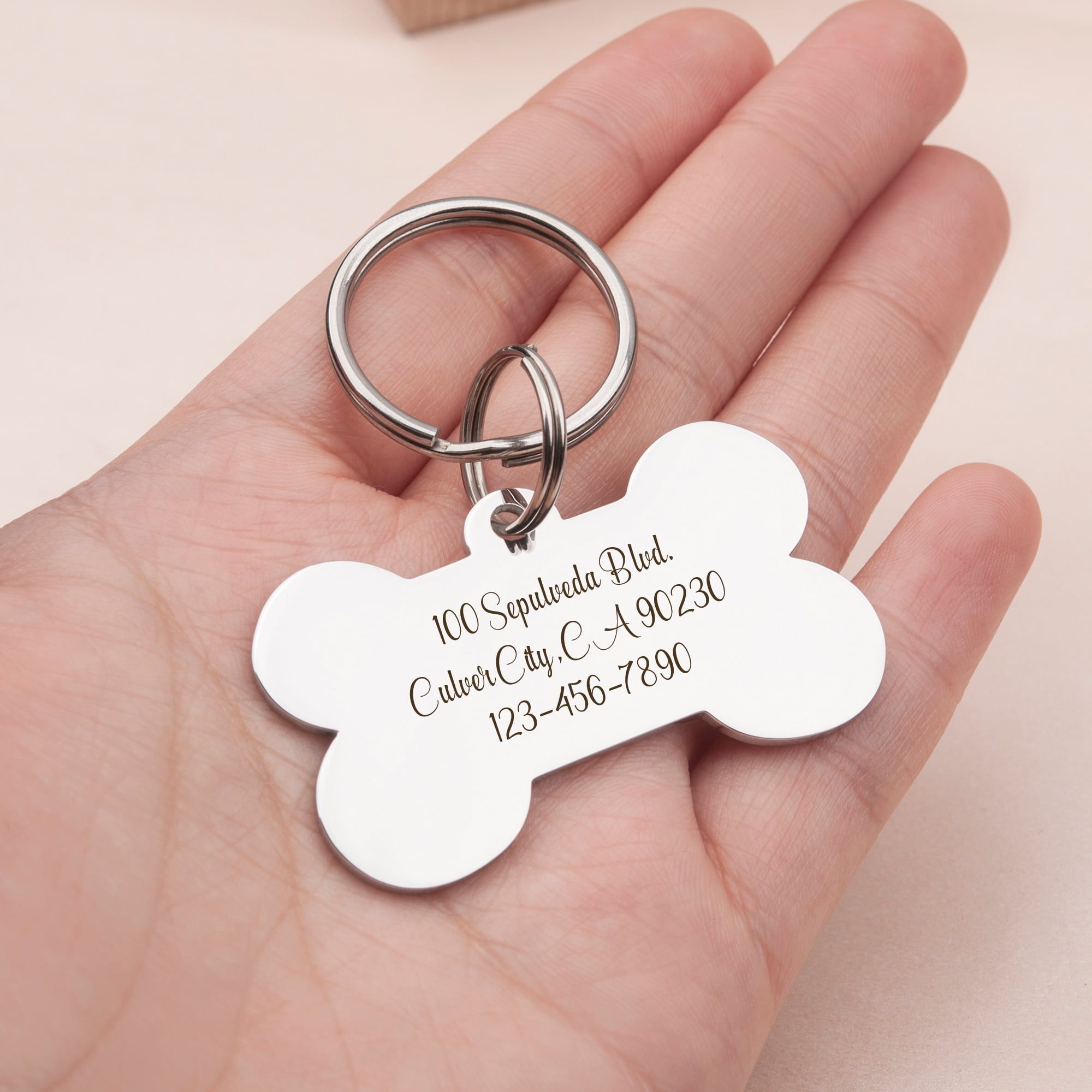 Anavia Metal & Stainless Steel Bone Name Tag with Funny Paw Icon Birthday Holiday Christmas Engraved Dog ID Tag, Gold, L