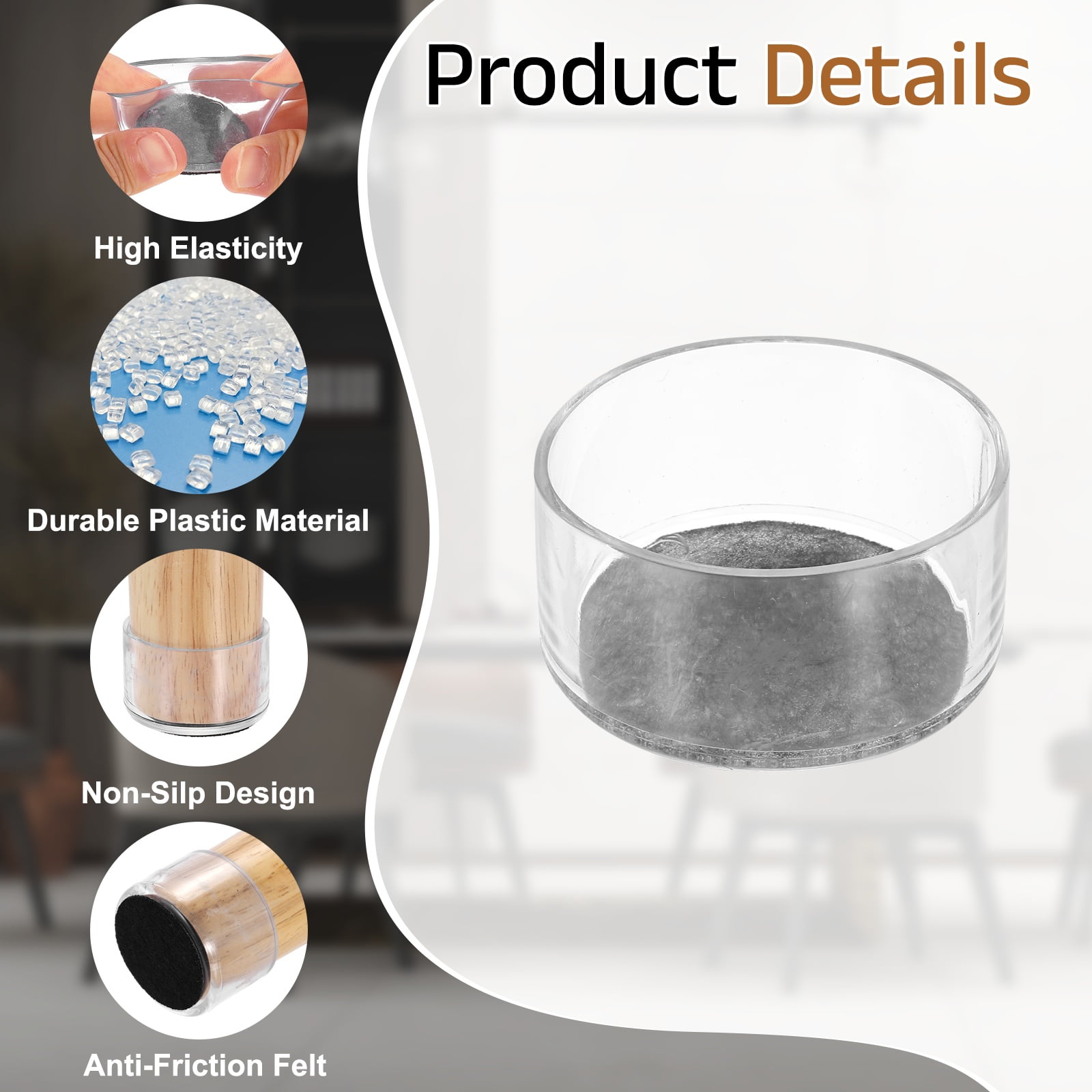 Uxcell 14Pcs Round Chair Leg Protectors, 2.36" & Felt Furniture Chair Leg Cover Caps for Hardwood Floors Elastic Scratch Reduce Noise Covers Furniture Pads, Clear Black